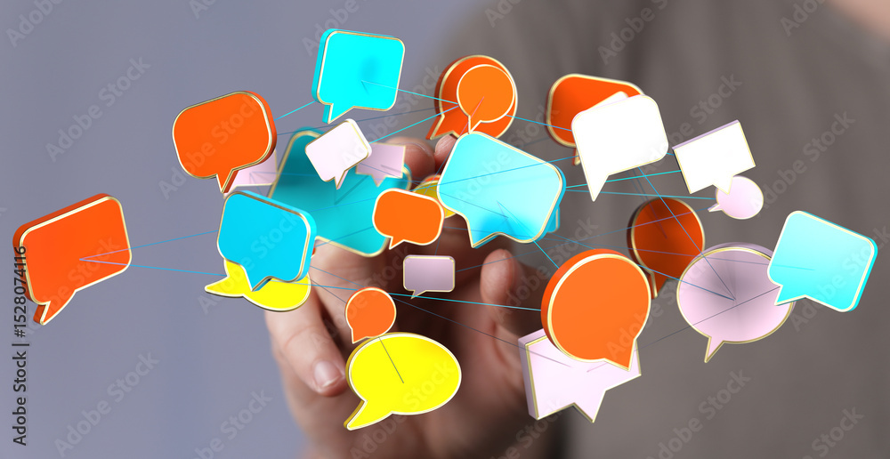 Aufkleber Image of interconnected speech bubbles, symbolizing global communication and networking.