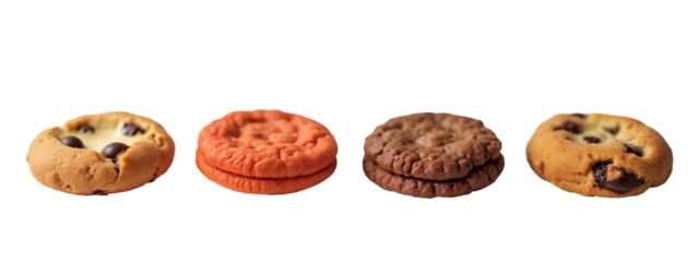 A row of four different colored cookies