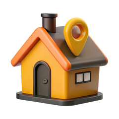 3d model of a house with location pin isolated on white background