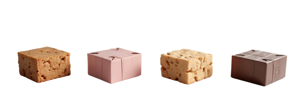 A set of four different colored fudge cubes