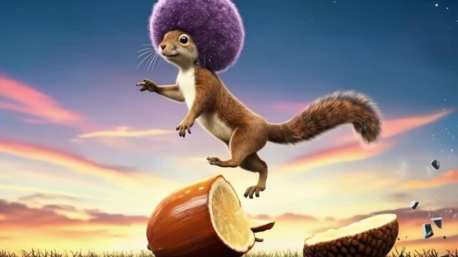 Funky Squirrel Fantasy - 4K Whimsical Afro Squirrel for Surreal & Playful Projects  