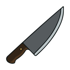 The image shows a cartoon drawing of a large kitchen knife with a dark brown handle and a gray blade.