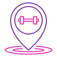 Gym location line icon vector isolated. Map pin with gym symbol. Sport point. Fitness weight.