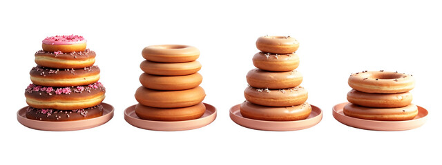 A stack of donuts sitting on top of each other on a plate.