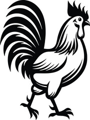 An elegant illustration of a rooster, showcasing its prominent features and detailed plumage. The design captures the essence of farm life and the vibrant personality of this iconic bird.