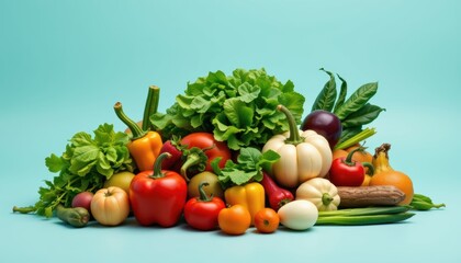 Fresh and Colorful Assortment of Organic Vegetables on a Light Blue Background Decor