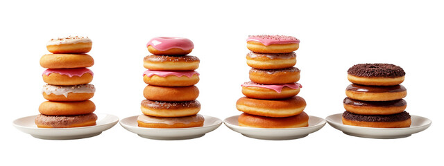 A stack of donuts sitting on top of a white plate.