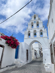 six bells church tower in megalochori greece santorini