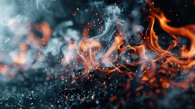 An artistic representation of fiery flames and smoke swirls, blending vivid colors and abstract shapes that create a dynamic and mesmerizing visual experience of energy and movement. - Powered by Adobe