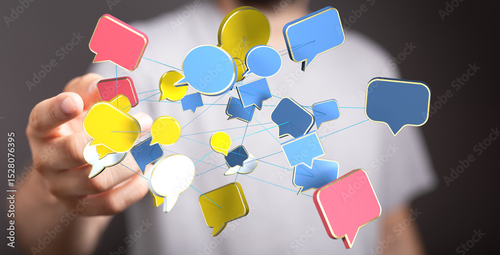 Poster Abstract image of interconnected speech bubbles, symbolizing global communication and networking.