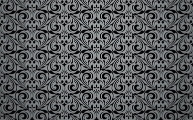 Wallpaper in the style of Baroque. Gray and black floral ornament. Seamless vector background. Graphic pattern for fabric, wallpaper, packaging. Ornate Damask flower illustration