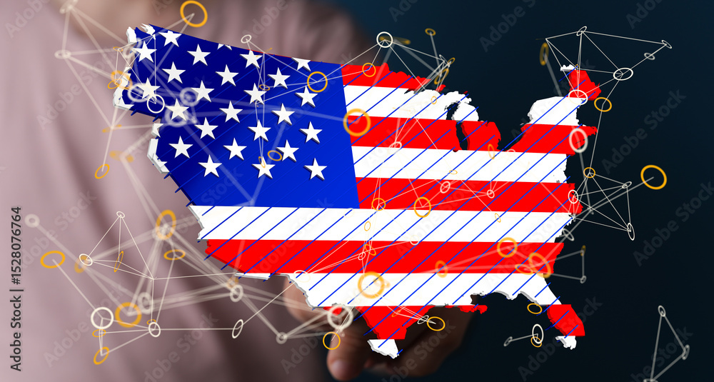 Leinwandbilder Abstract image depicting US map with network connections, representing digital infrastructure or connectivity.