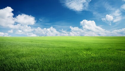 Fototapeta premium green meadow under blue sky with clouds