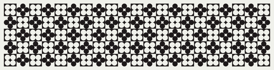Mid century modern floral geometric pattern in black and white. Graphical illustration for a unique banners, textiles and home décor.	
