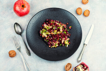 Vegan beetroot and pomegranate salad.