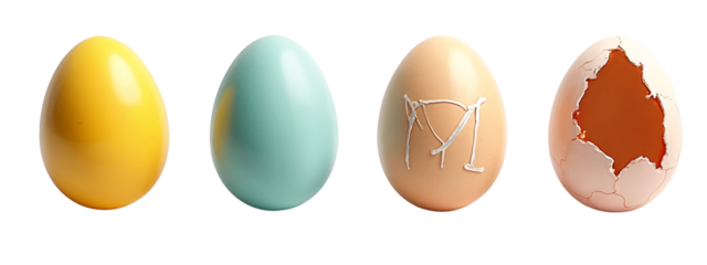 A set of four different colored eggs