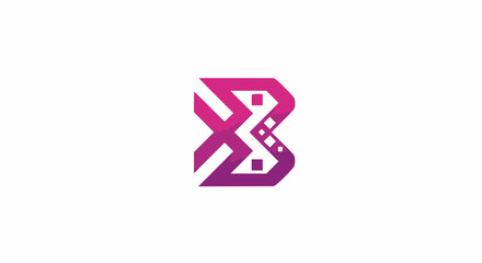 Fototapeta premium A futuristic, abstract letter B logo in purple and pink gradients, with fragmented or pixelated elements.