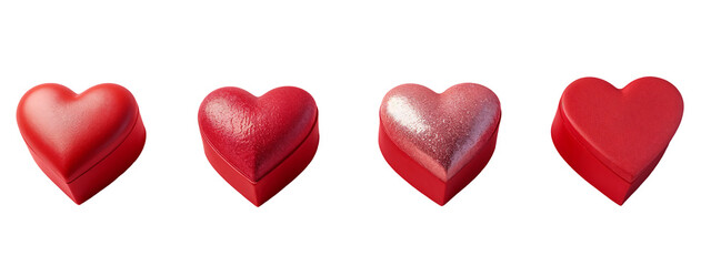 A set of three red heart shaped boxes