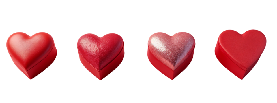 A set of three red heart shaped boxes