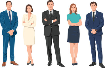 Professional Business Team Standing Together in Formal Attire, Illustration Style