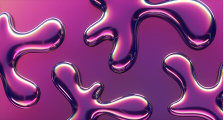 Abstract chrome spashes and water drops. 3d rendering illustration.