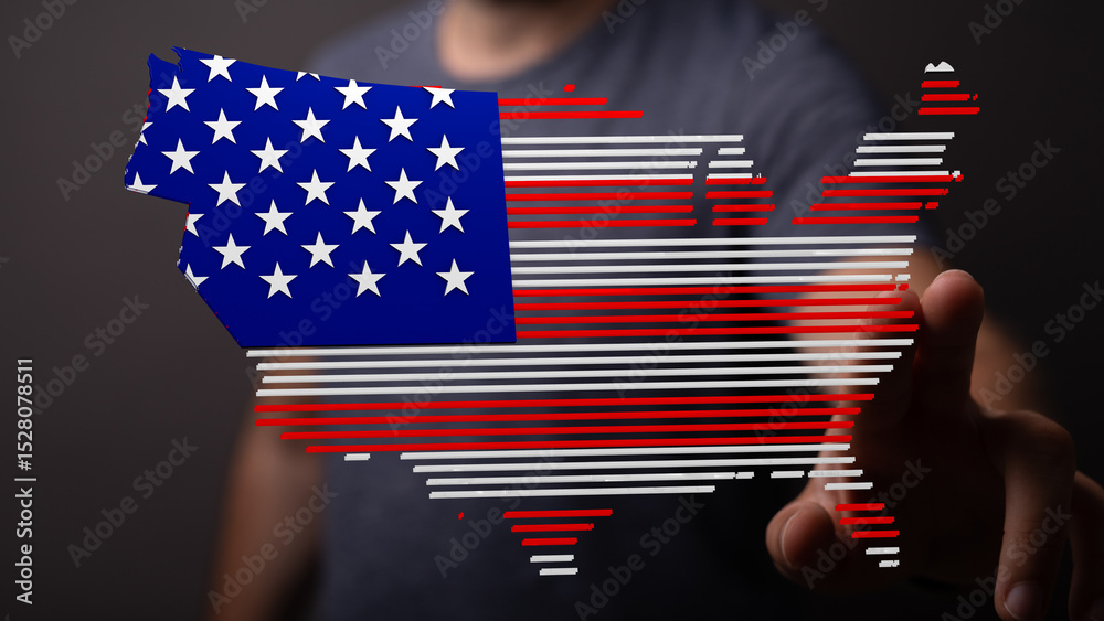 Poster abstract image of the usa map designed with american flag colors. perfect for patriotic themes.