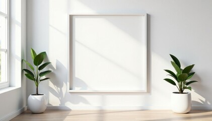White wall, minimalist square frames, clean lines , style, modern