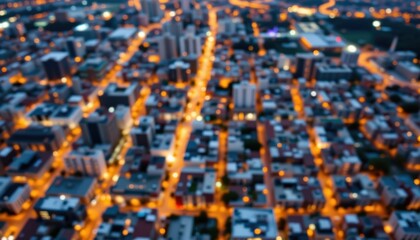Aerial View of a Vibrant City at Night with Blurred Lights and Urban Landscape