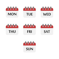 Calendar with week days icon set isolated on white background