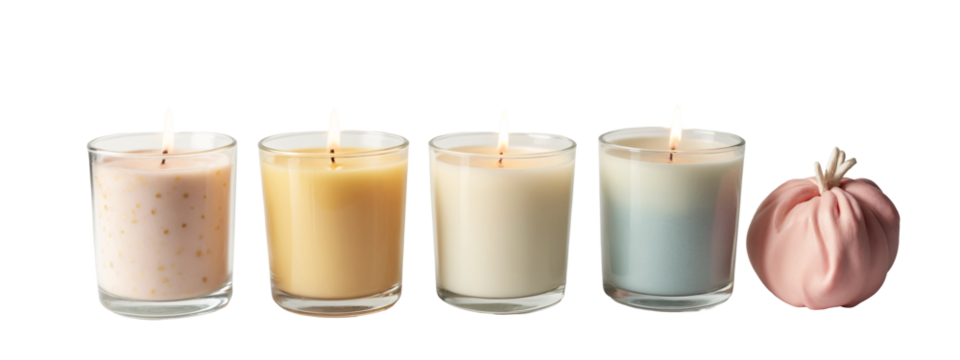 A set of four scented candles in a row
