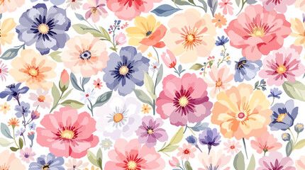 Delicate colorful watercolor flowers on a light background. Pattern flowers.	