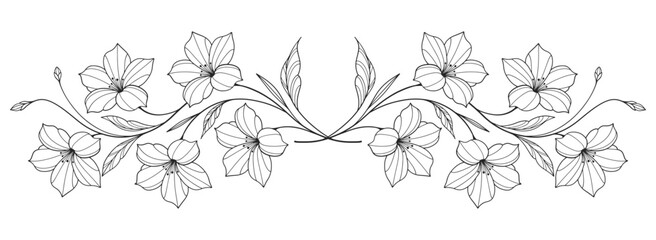 Fototapeta premium flower and leaves drawing. Vector hand drawn engraved floral card. Botanical, branch and flower Black ink sketch. Great for tattoo, invitations, greeting cards, decor