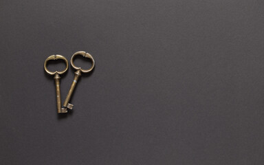 Antique metal keys on a dark insulated background