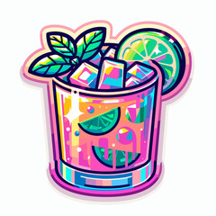 Exotic drink in colorful glass with orange slice and mint.