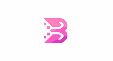 A flowing, abstract "B" lettermark logo with integrated block-like elements in a pink and purple gradient.