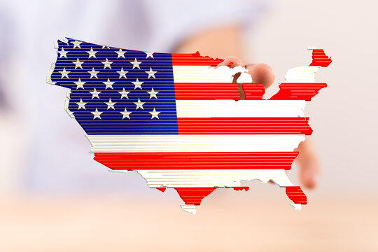 High-quality stock photo of a US map designed with American flag stripes. Perfect for patriotic projects.