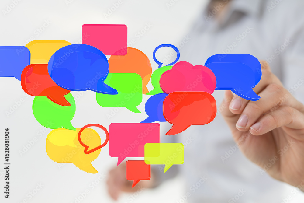 Poster abstract image of colorful speech bubbles, ideal for communication, social media, and teamwork conce