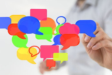 Abstract image of colorful speech bubbles, ideal for communication, social media, and teamwork...