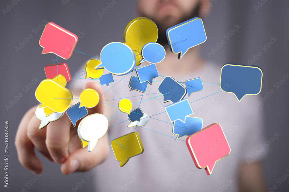 Leinwandbilder Abstract image of interconnected speech bubbles, representing global communication and networking.