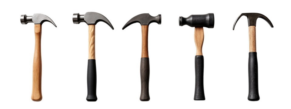 A row of four different types of hammers