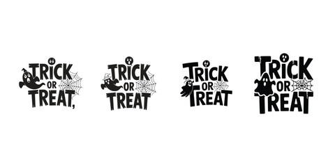 Trick or Treat Halloween Text with Ghost and Spiderweb Designs  Spooky Holiday Typography