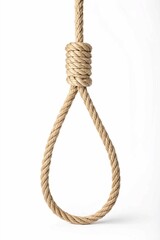 Minimalist Beige Twine with Loop Knot Suspended in Mid-Air &ndash; Elegant Simplicity Against a Clean White Background