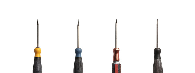 A set of four different colored screwdrivers