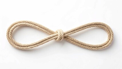 Obraz premium Minimalist Beige Twine with Loop Knot Suspended in Mid-Air – Elegant Simplicity Against a Clean White Background