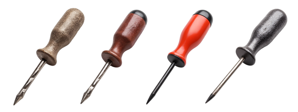 A set of four different types of screwdrivers