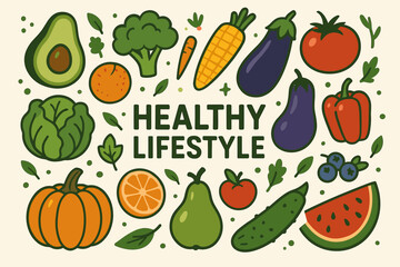 Colorful Handdrawn Vegetables and Fruits Illustration Healthy Lifestyle Food Design
