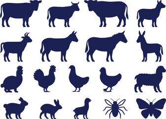 Pet Animal Silhouettes Icon Set  Cats Dogs Fish  Small Animals Vector