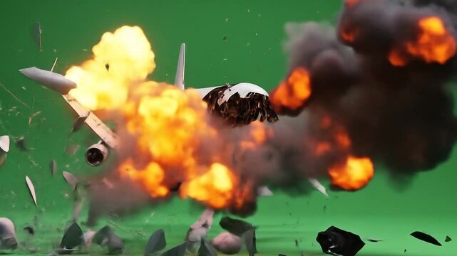 Airplane crash in mid air disintegration