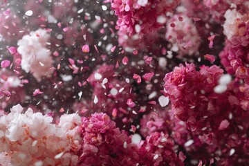 Abnormal weather event causes petal snow falling in tropical region on a spring day, creating a bizarre and beautiful cataclysm