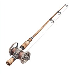 Vintage fishing rod, illustrated